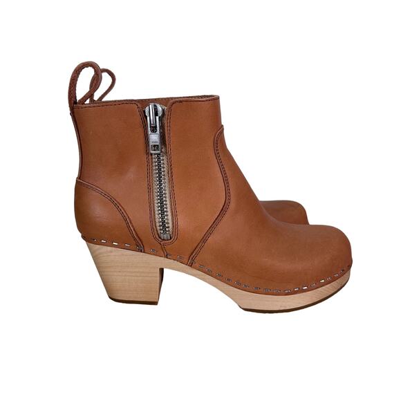 Swedish Hasbeens Zip it Emy Handmade Clog Boots Tanned Leather Size 38 - Picture 1 of 10